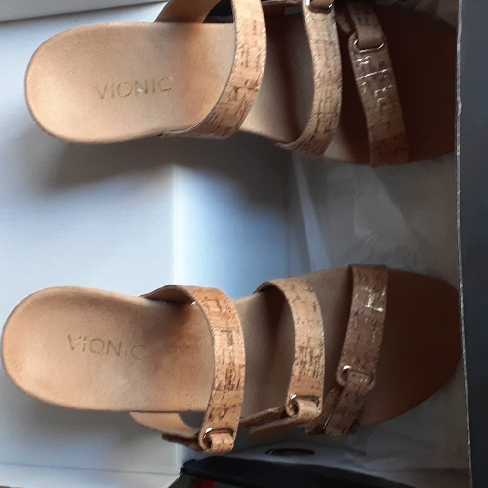 Vionic wedge sandals with gold accents